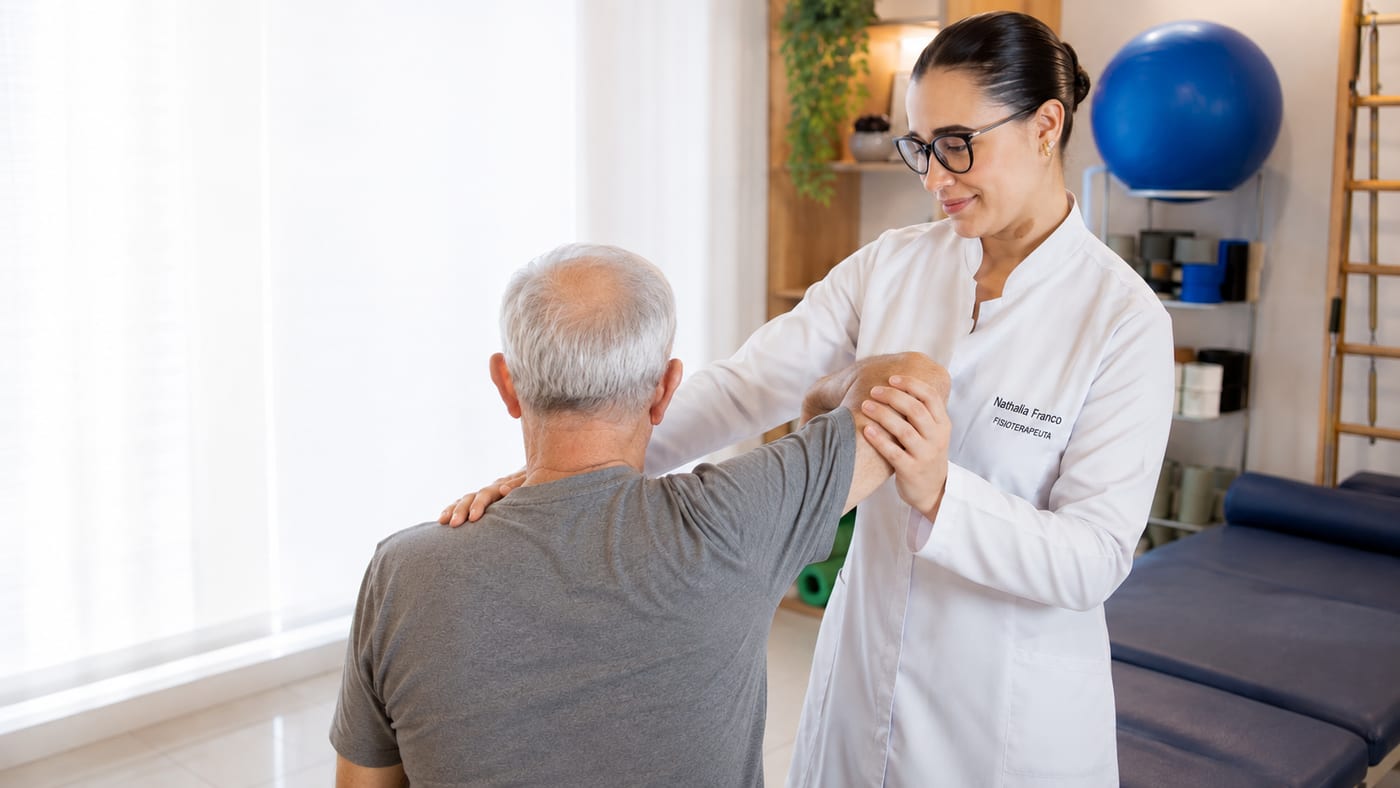 Dra. Nathalia Franco durante atendimento de Fisioterapia Neurofuncional